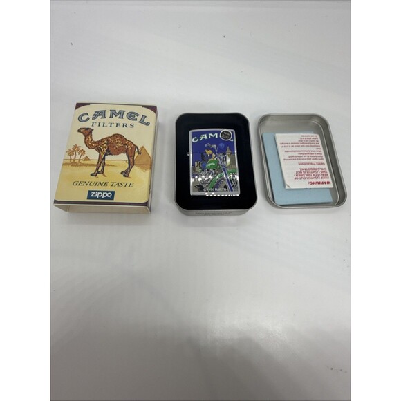 VTG Unfired 1998 Zippo Joe Camel Motorcycle Moon Polish Chrome Biker Smoke RJRCT - Picture 1 of 4